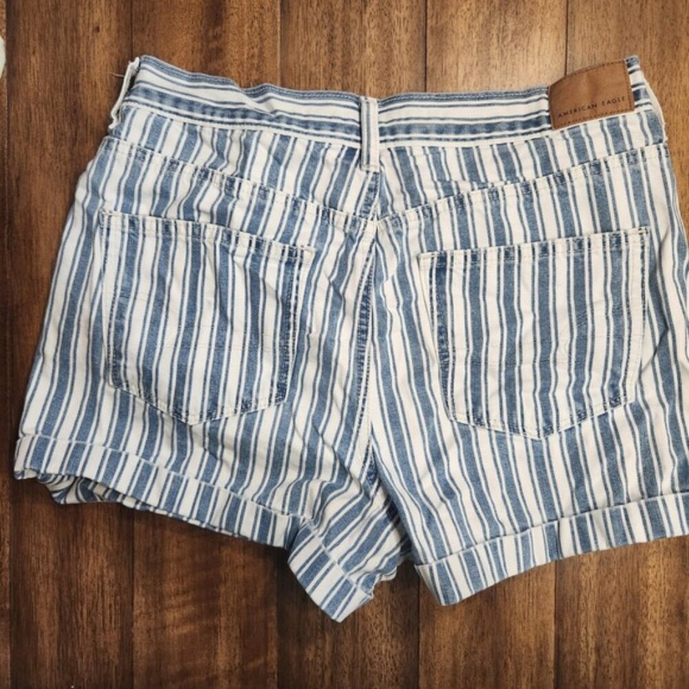 American Eagle Outfitters Striped Denim Shorts chore High Rise Cuffed Size‎ 6 - Picture 2 of 10